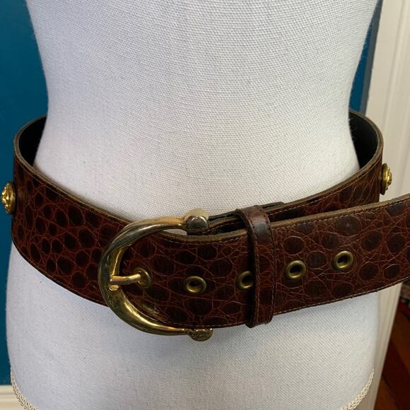 Jill Stuart Gold Medallion Studded Wide Statement Belt Brown - Picture 2 of 14